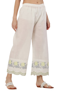 Thumbnail for PAVONINE Lemon Color Hem Half Chikankari Cotton Fabric Sharara For Women - Distacart