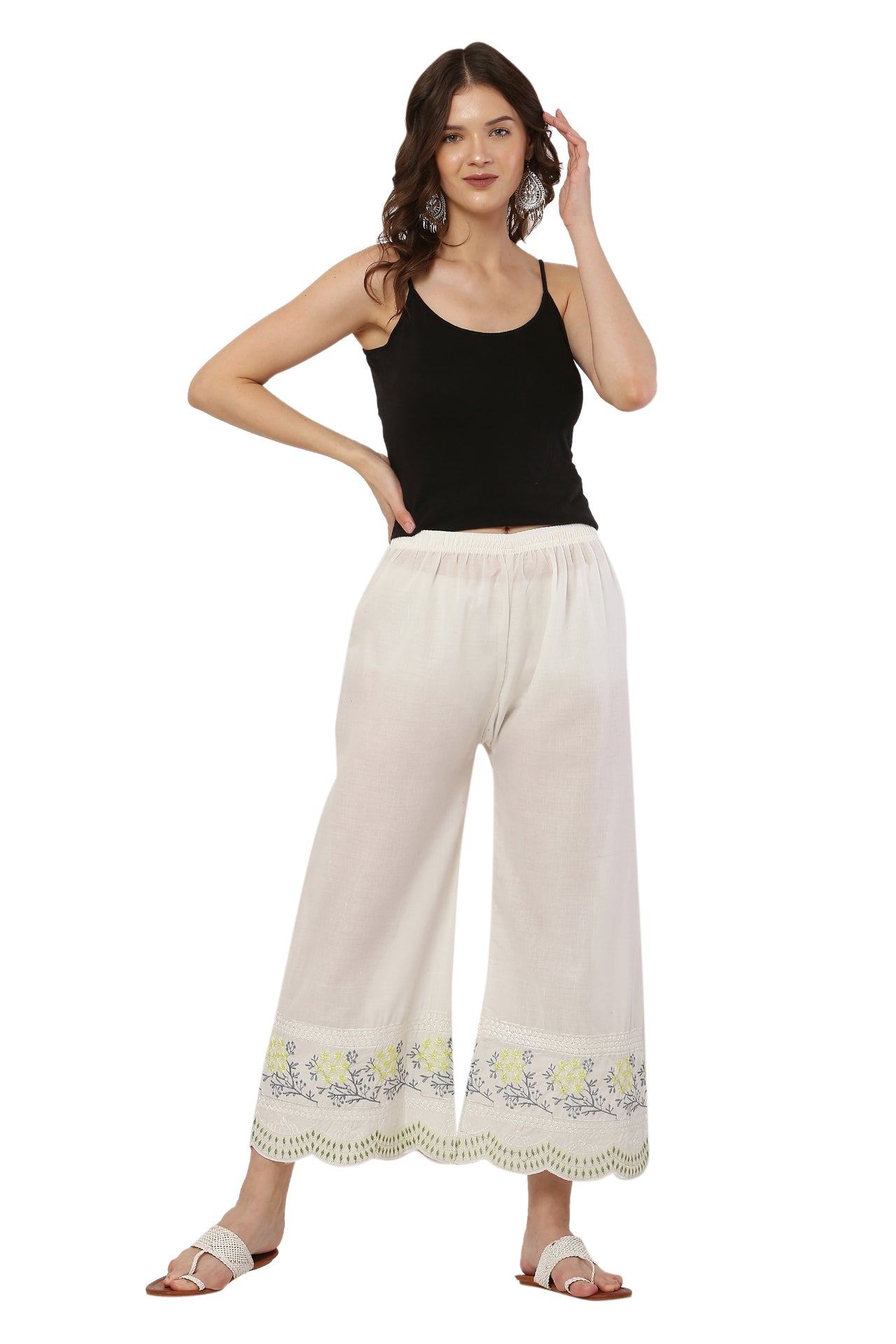 PAVONINE Lemon Color Hem Half Chikankari Cotton Fabric Sharara For Women - Distacart