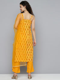 Thumbnail for HERE&NOW Women Mustard Yellow Ethnic Motifs Printed Kurta with Trousers & With Dupatta - Distacart