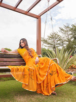 Thumbnail for Tikhi Imli Mustard Yellow Gotta Patti Ruffles Saree - Distacart