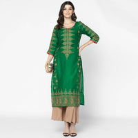 Thumbnail for Cheera Hand Block Print Bottle Green & Skin Color Straight Kurta With Palazzo (MAAI-091K)
