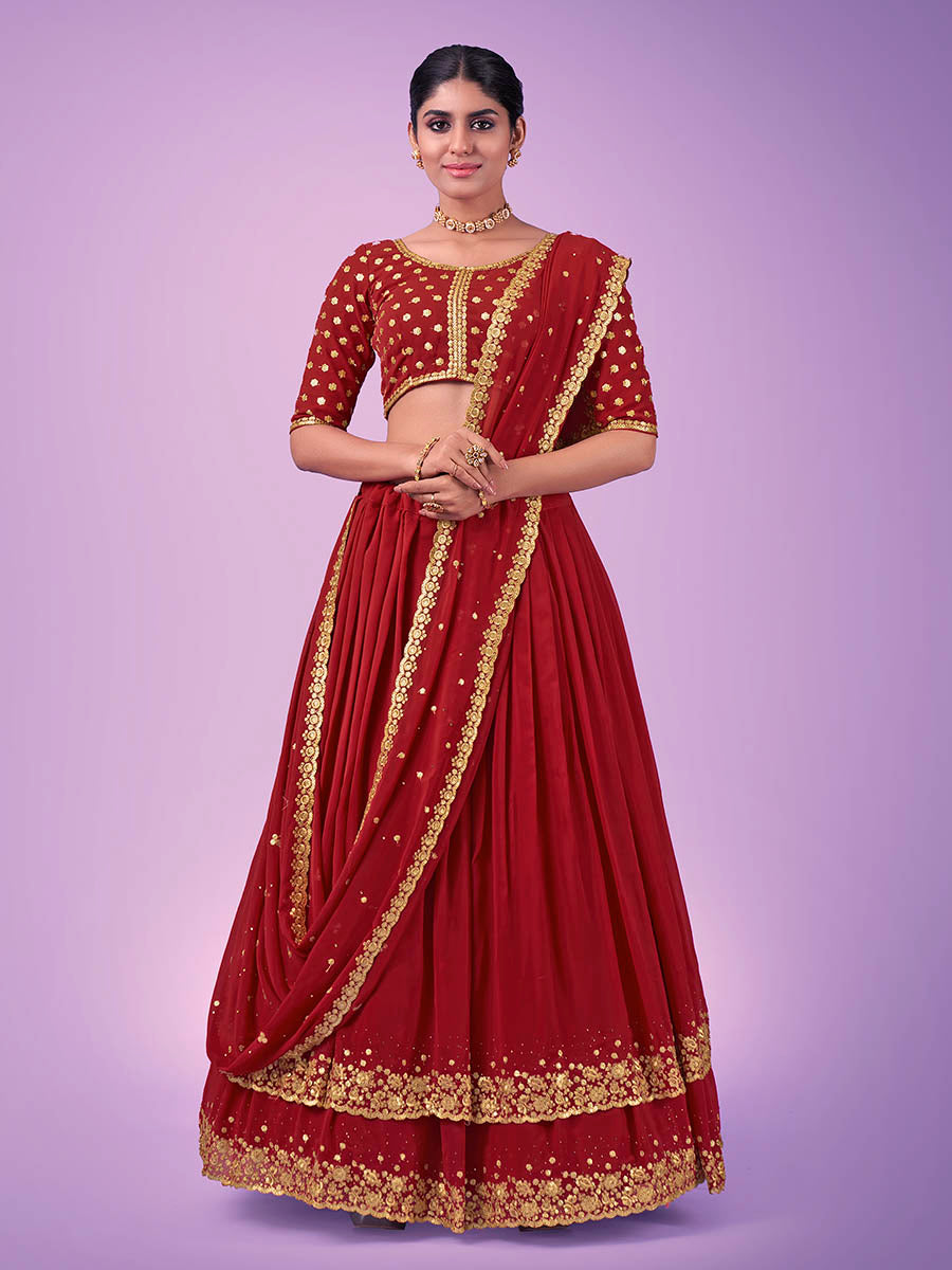 Myra Red Georgette Embroidered Designer Lehenga - Distacart
