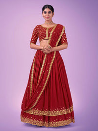 Thumbnail for Myra Red Georgette Embroidered Designer Lehenga - Distacart