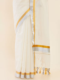 Thumbnail for Soch Off-White & Silver-Toned Zari Pure Cotton Kasavu Saree - Distacart