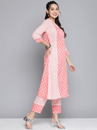 Thumbnail for HERE&NOW Women Pink Floral Printed Pure Cotton Kurta with Palazzos & With Dupatta - Distacart