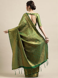 Thumbnail for Saree Mall Green & Gold-Toned Woven Design Zari Silk Blend Banarasi Saree - Distacart