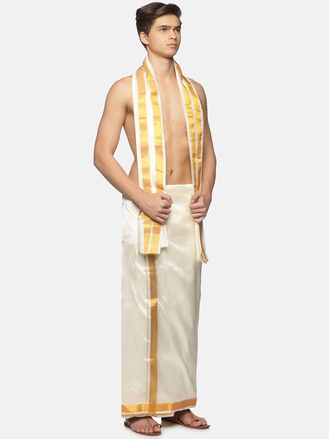 Sethukrishna Men Cream-Coloured Solid Dhotis - Distacart