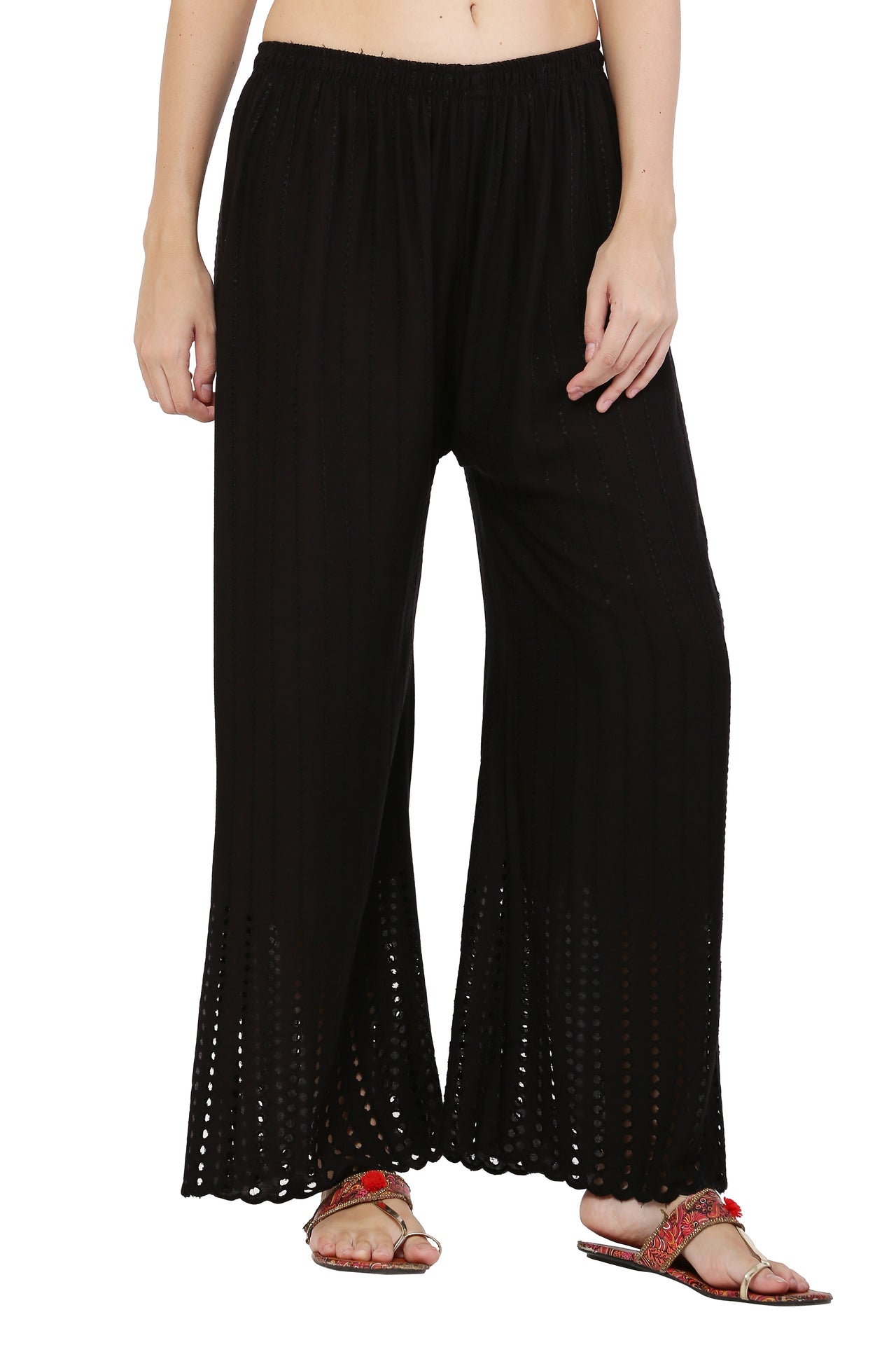 PAVONINE Black Color Goti Aari Work Rayon Fabric Sharara For Women - Distacart