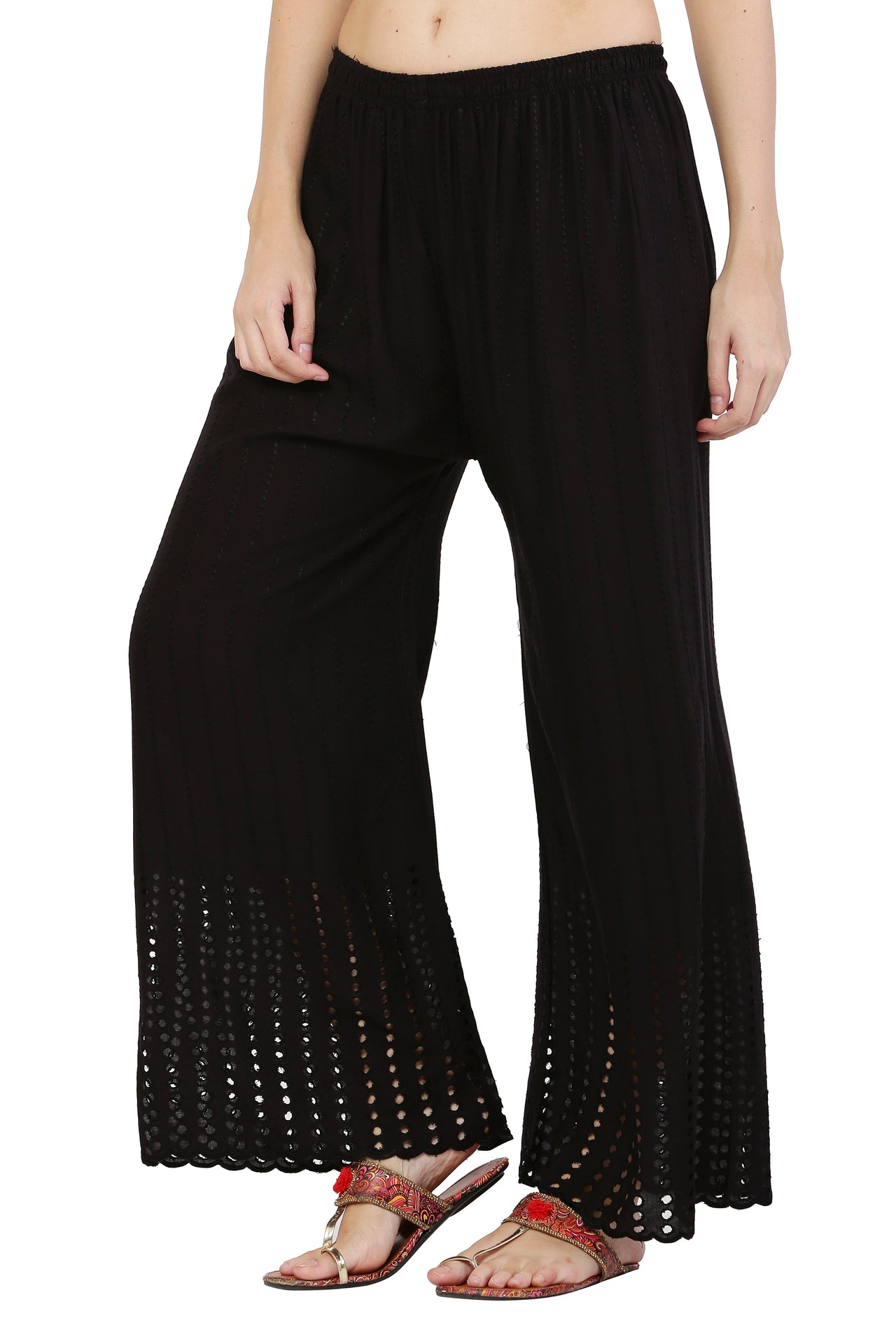 PAVONINE Black Color Goti Aari Work Rayon Fabric Sharara For Women - Distacart