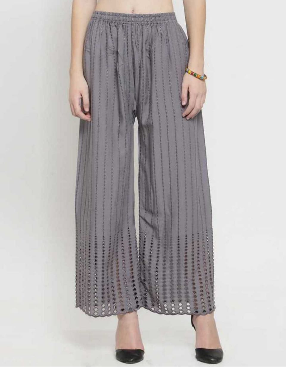 PAVONINE Grey Color Goti Aari Work Rayon Fabric Palazzo For Women - Distacart