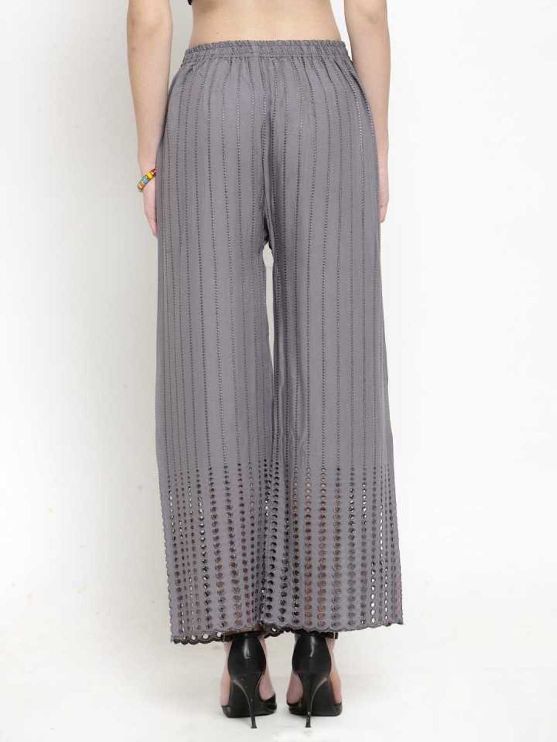 PAVONINE Grey Color Goti Aari Work Rayon Fabric Palazzo For Women - Distacart