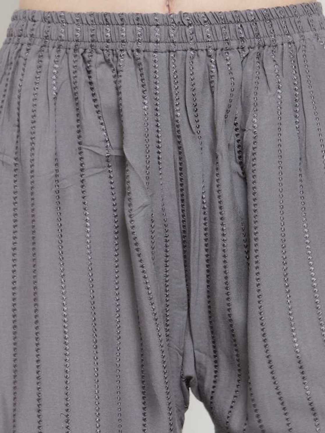 PAVONINE Grey Color Goti Aari Work Rayon Fabric Palazzo For Women - Distacart