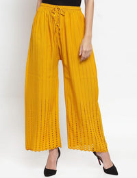 Thumbnail for PAVONINE Mustard Color Goti Aari Work Rayon Fabric Sharara For Women - Distacart