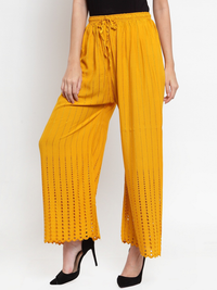 Thumbnail for PAVONINE Mustard Color Goti Aari Work Rayon Fabric Sharara For Women - Distacart