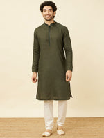 Thumbnail for Manyavar Mandarin Collar Thread Work Pure Cotton Kurta & Pyjamas - Distacart