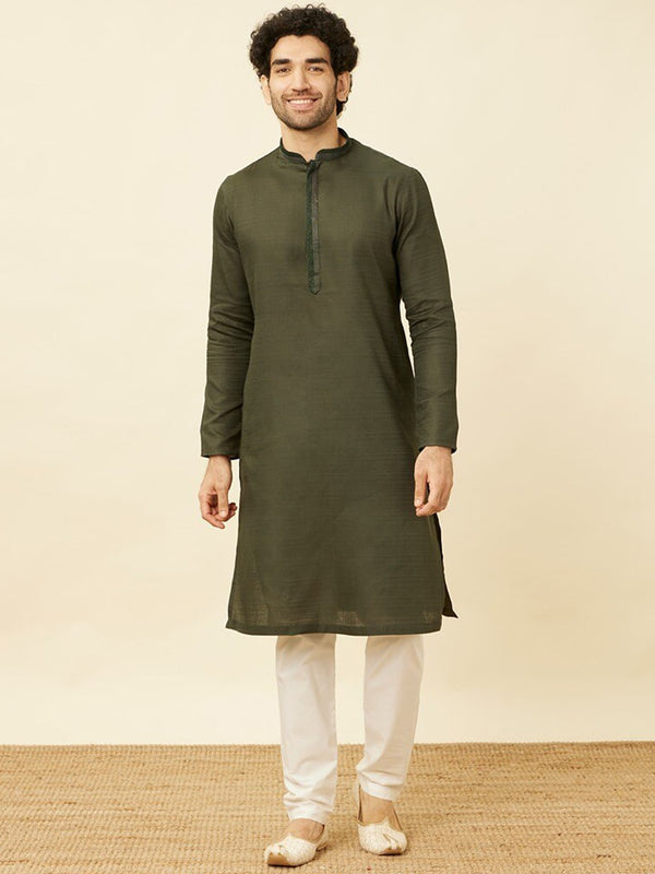 Manyavar Mandarin Collar Thread Work Pure Cotton Kurta & Pyjamas - Distacart