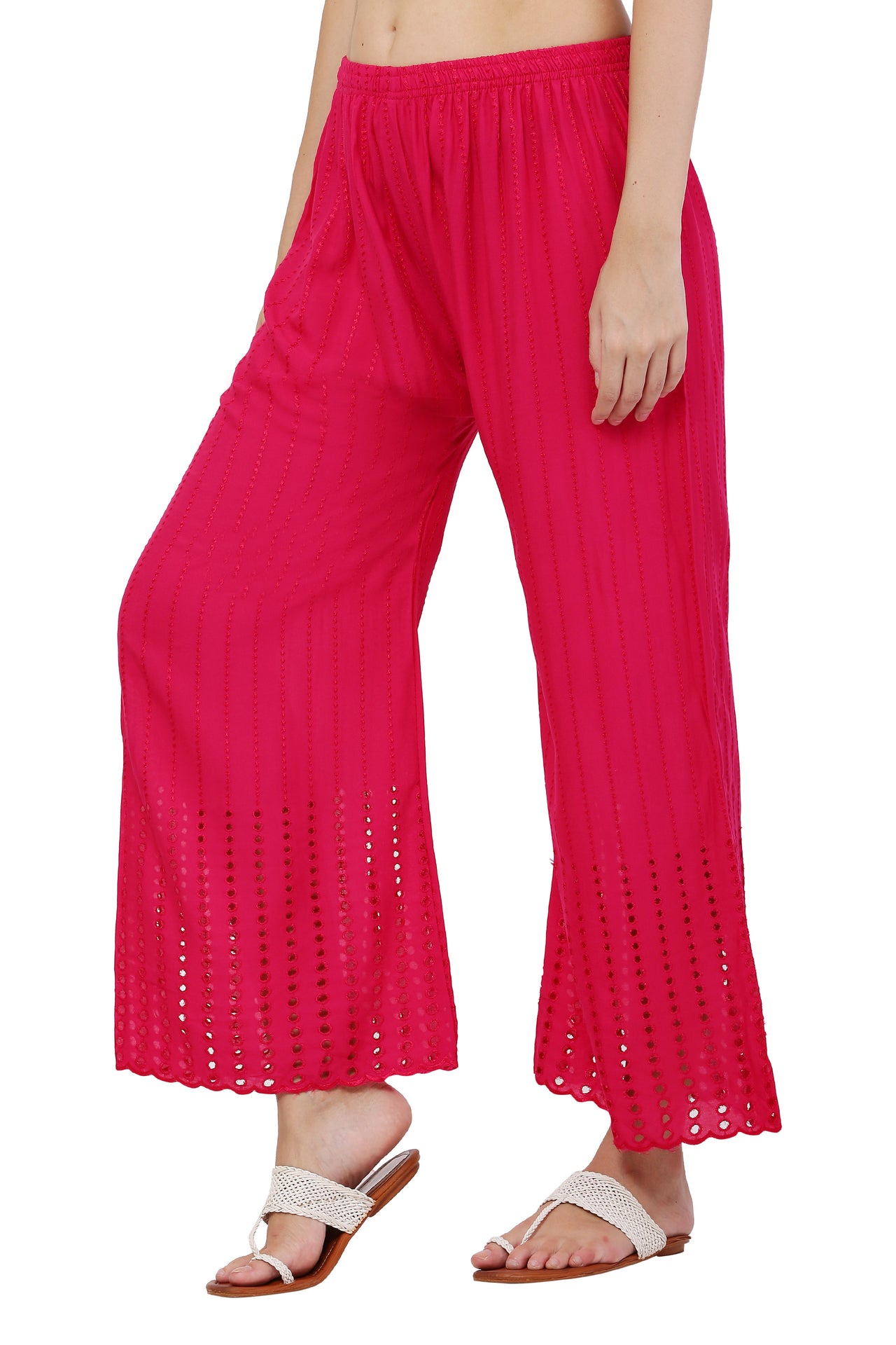 PAVONINE Rani Color Goti Aari Work Rayon Fabric Palazzo For Women - Distacart