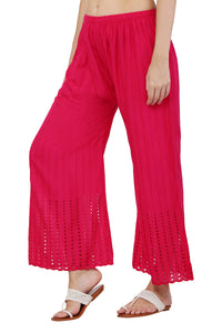 Thumbnail for PAVONINE Rani Color Goti Aari Work Rayon Fabric Palazzo For Women - Distacart