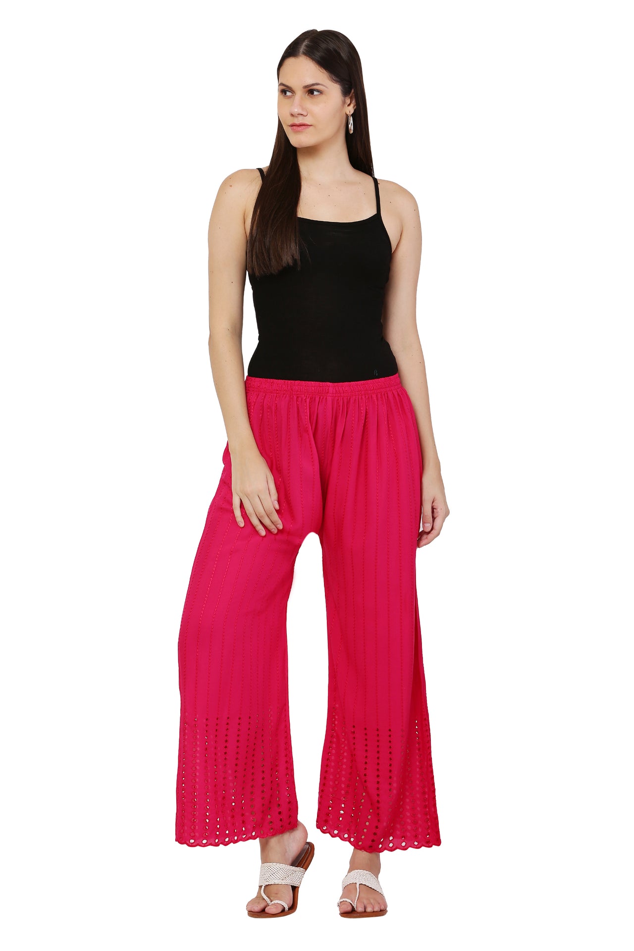 PAVONINE Rani Color Goti Aari Work Rayon Fabric Palazzo For Women - Distacart