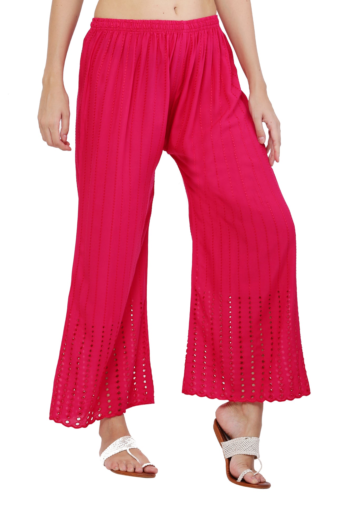PAVONINE Rani Color Goti Aari Work Rayon Fabric Palazzo For Women - Distacart