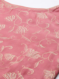 Thumbnail for Biba Women Pink & Golden Ethnic Motifs Kurta with Trousers & Dupatta - Distacart