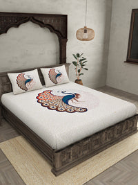 Thumbnail for JAIPUR FABRIC Off White & Red Printed 240 TC Cotton King Bedsheet with 2 Pillow Covers - Distacart