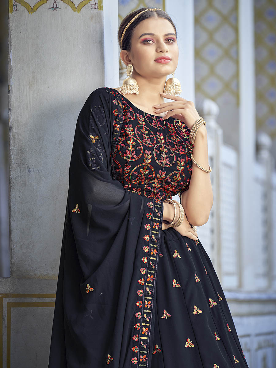 Myra Navy Blue Georgette Embroidered Designer Lehenga Choli - Distacart