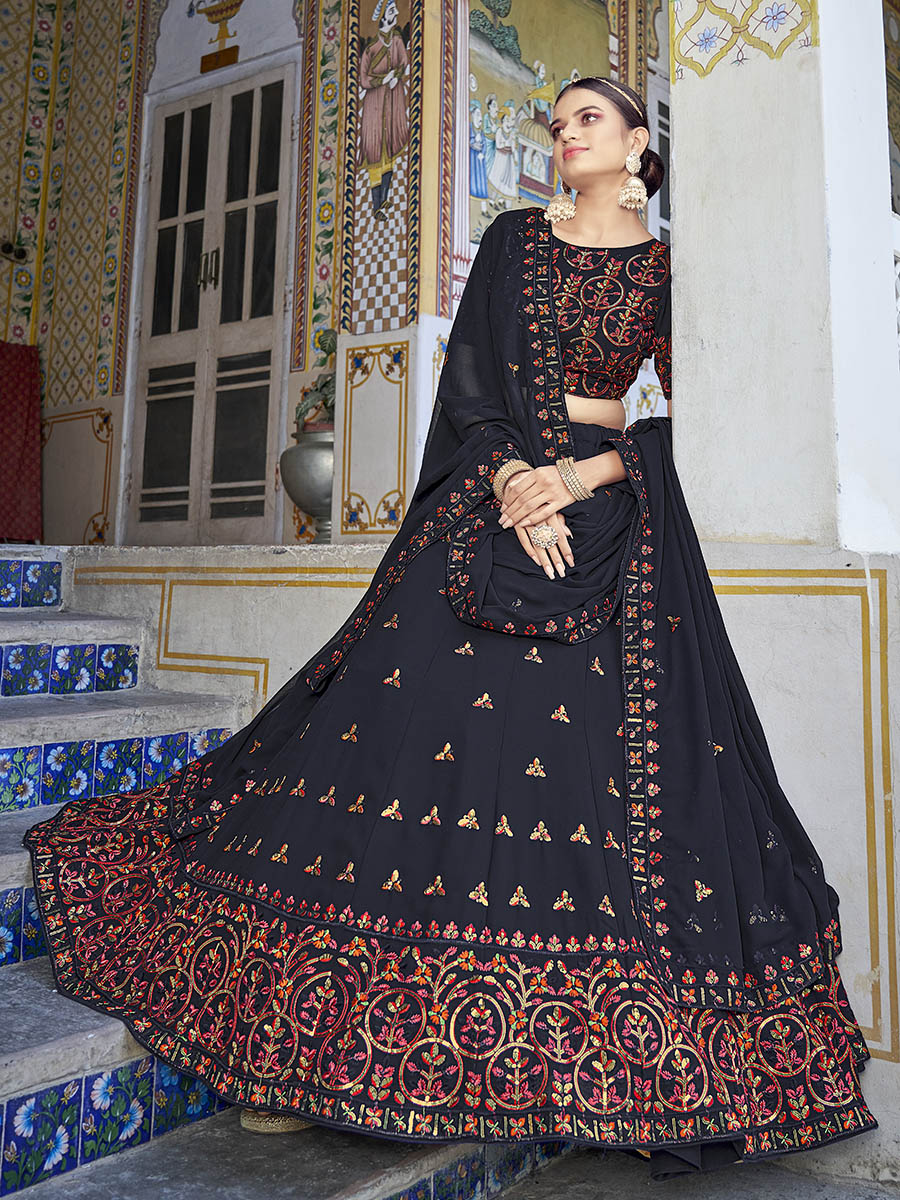 Myra Navy Blue Georgette Embroidered Designer Lehenga Choli - Distacart