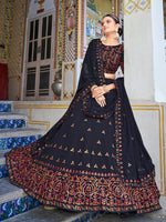 Thumbnail for Myra Navy Blue Georgette Embroidered Designer Lehenga Choli - Distacart