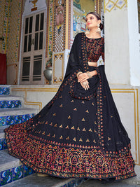 Thumbnail for Myra Navy Blue Georgette Embroidered Designer Lehenga Choli - Distacart