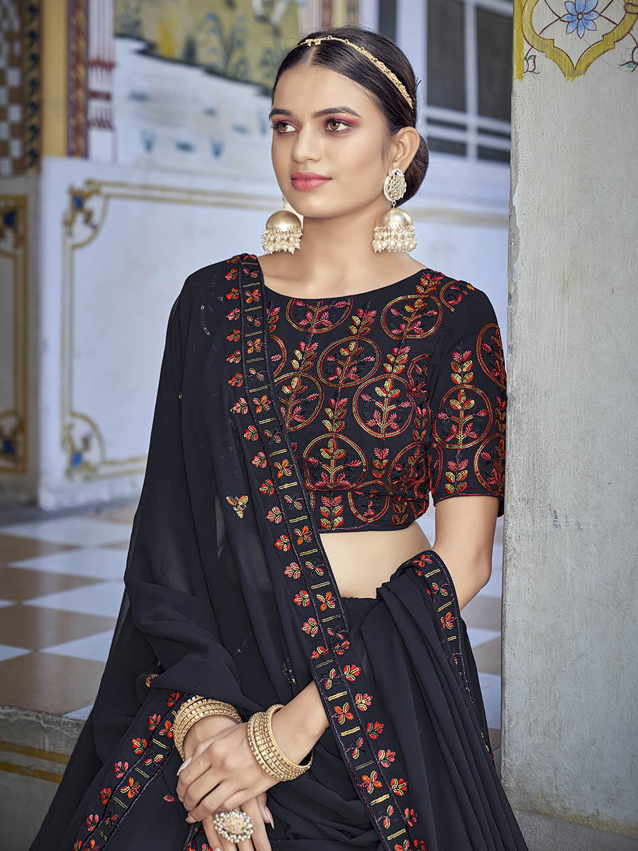 Myra Navy Blue Georgette Embroidered Designer Lehenga Choli - Distacart