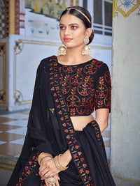 Thumbnail for Myra Navy Blue Georgette Embroidered Designer Lehenga Choli - Distacart
