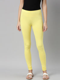 Thumbnail for Souchii Yellow Solid Slim-Fit Churidar-Length Leggings - Distacart