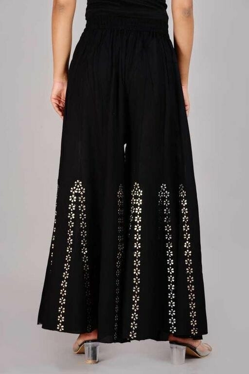 PAVONINE Black Color Embroidery Floral Patch Work Flared Sharara For Women - Distacart
