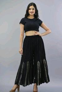 Thumbnail for PAVONINE Black Color Embroidery Floral Patch Work Flared Sharara For Women - Distacart