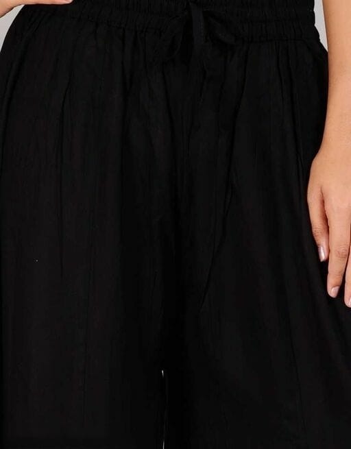 PAVONINE Black Color Embroidery Floral Patch Work Flared Sharara For Women - Distacart
