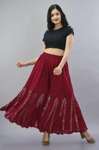 Thumbnail for PAVONINE Maroon Color Embroidery Floral Patch Work Flared Sharara For Women - Distacart