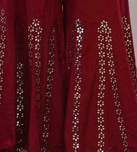 Thumbnail for PAVONINE Maroon Color Embroidery Floral Patch Work Flared Sharara For Women - Distacart