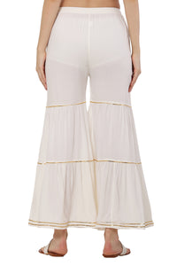 Thumbnail for PAVONINE Off White Color 3-Panels Golden Gota Flared Sharara For Women - Distacart