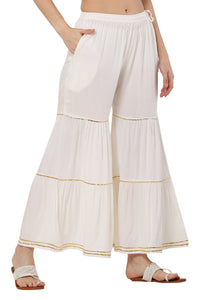 Thumbnail for PAVONINE Off White Color 3-Panels Golden Gota Flared Sharara For Women - Distacart
