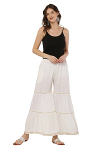 Thumbnail for PAVONINE Off White Color 3-Panels Golden Gota Flared Sharara For Women - Distacart