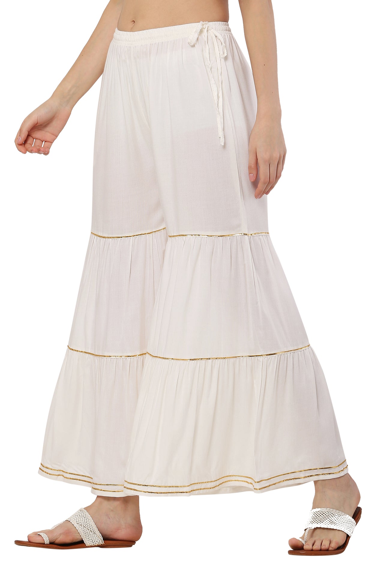 PAVONINE Off White Color 3-Panels Golden Gota Flared Sharara For Women - Distacart