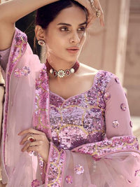 Thumbnail for Myra Lilac Soft Net Heavy Embroidered Lehenga - Distacart