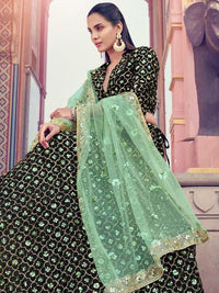 Thumbnail for Myra Black Heavy Embroidered Fur Lehenga - Distacart