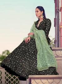 Thumbnail for Myra Black Heavy Embroidered Fur Lehenga - Distacart