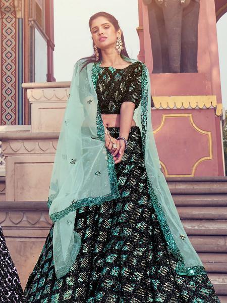 Myra Black Heavy Embroidered Fur Lehenga - Distacart