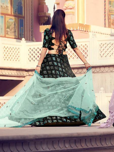 Myra Black Heavy Embroidered Fur Lehenga - Distacart