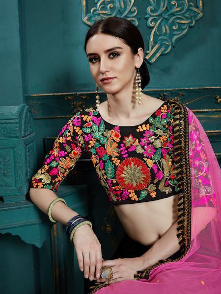 Myra Black Georgette Embroidered Lehenga - Distacart