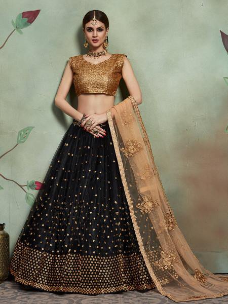 Myra Black Soft Net Heavy Embroidered Lehenga - Distacart