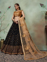 Thumbnail for Myra Black Soft Net Heavy Embroidered Lehenga - Distacart